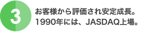 3.お客様から評価され安定成長。1990年には、JASDAQ上場。